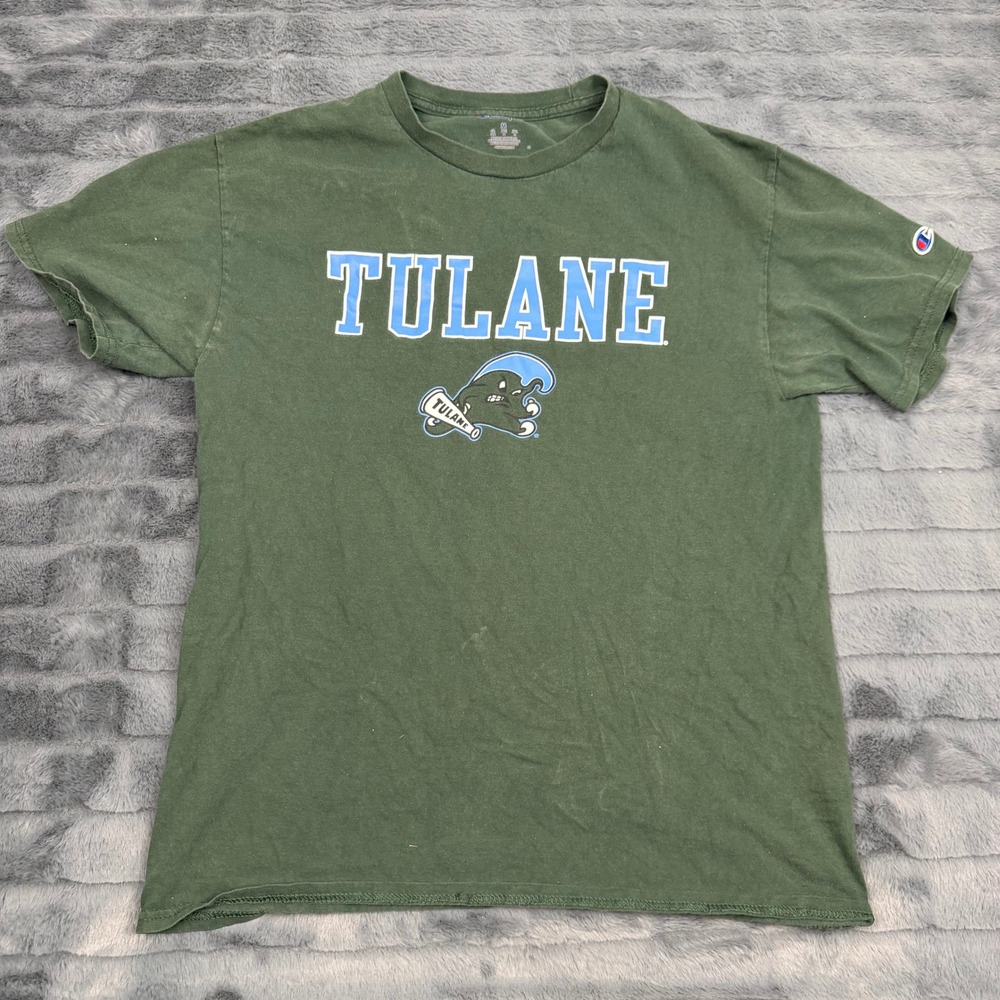Champion Tulane Green Wave Mens T-Shirt Green Angry Wave Mascot Size M